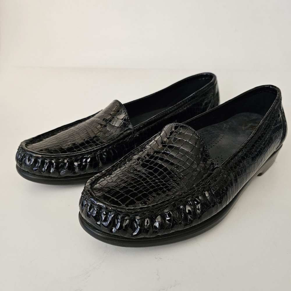 SAS Simplify Womens Black Croc Moccasin Comfort Slip On Loafer Shoes Siz…